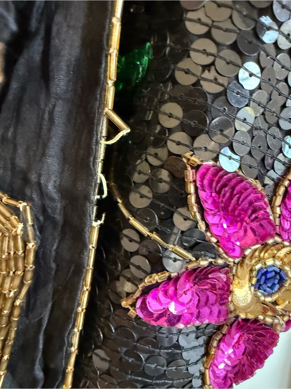 Vintage 100% Silk Hand Beaded Sequin Floral Trophy Cardigan Jacket M - Picture 9 of 15